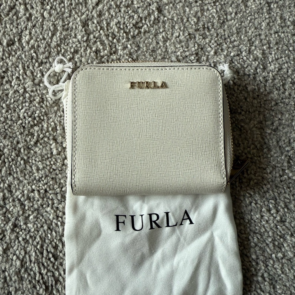 Furla Small Zip Wallet, white and gold
